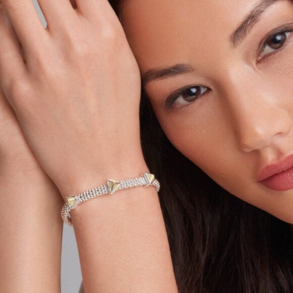 Three Station Pyramid Caviar Bracelet from Lagos | 6mm Size S+(6.5) - Picture 5 of 11